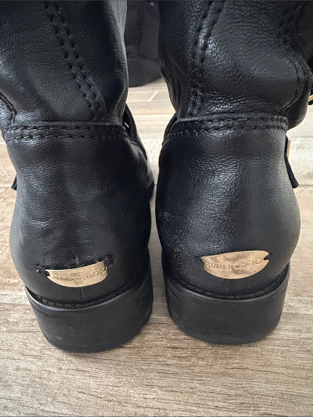 Jimmy Choo Black Leather Mid-Calf Buckle Boots - Picture 3 of 8